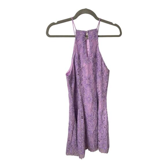NBD Bria Floral Lace Mini Dress Halter Fairy Whimsical Party Lilac Dainty Sz S - Picture 5 of 12